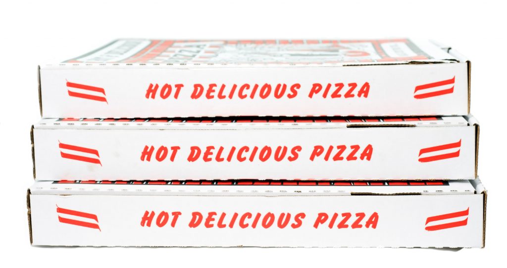 Stack of three pizza boxes
